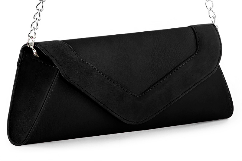 Dress clutch for wedding and parties in matt black leather - Front view